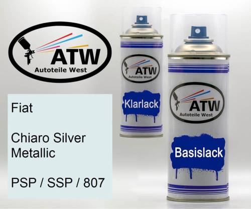 Fiat, Chiaro Silver Metallic, PSP / SSP / 807: 400ml Sprühdose + 400ml Klarlack - Set, von ATW Autoteile West.